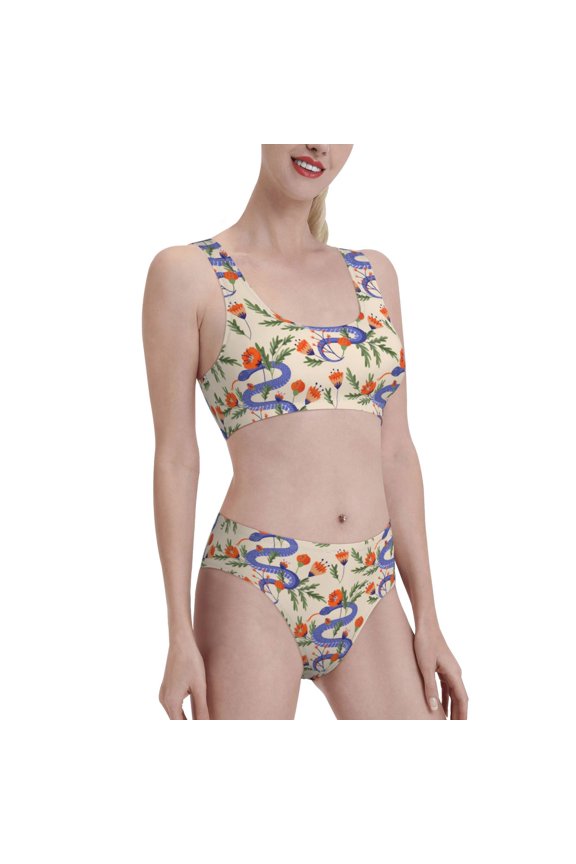 Snake Women's High Waisted Bikini Scoop Neck Swimsuit Two Pieces Bathing Suit-Medium