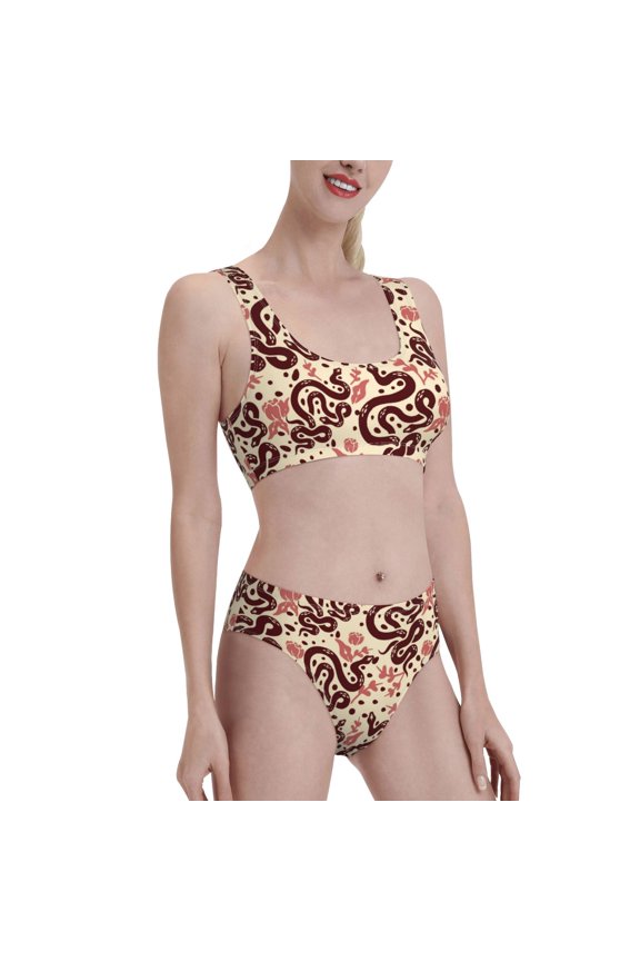Snake Women's High Waisted Bikini Scoop Neck Swimsuit Two Pieces Bathing Suit-X-Large