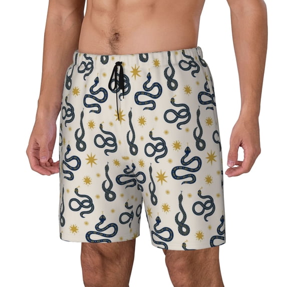 Picia Snake pattern Mens Swim Trunks with Compression Liner Stretch Beach Shorts Quick Dry with Zipper Pockets No-Chafing Board Shorts-Medium