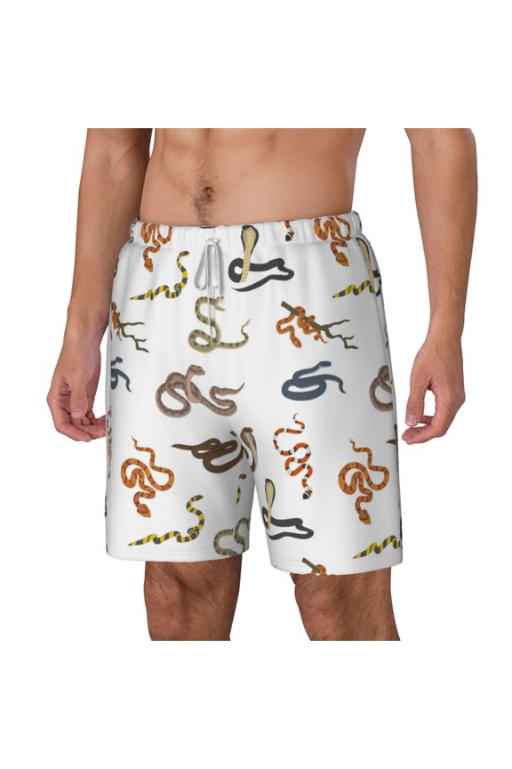 Snake pattern Mens Swim Trunks with Compression Liner Stretch Beach Shorts Quick Dry with Zipper Pockets No-Chafing Board Shorts-Small