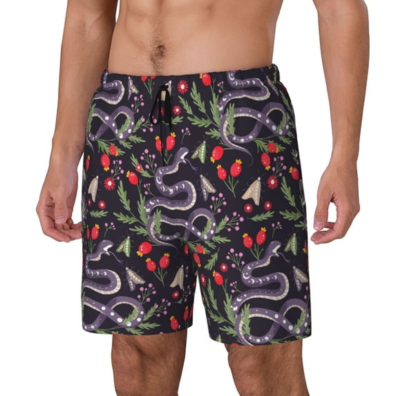 Picia Snakes And Snake Fruit pattern Mens Swim Trunks with Compression Liner Stretch Beach Shorts Quick Dry with Zipper Pockets No-Chafing Board Shorts-3X-Large