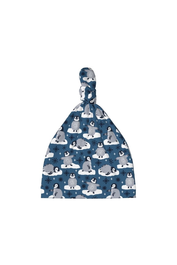 Snow Penguin Printed Preemie Hats for Baby Girls Cotton Premature Knot Hats Newborn Hospital Cap Warm Knot Beanie Nicu for Preemie Girls and Boys