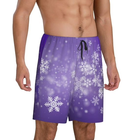 Picia Snowfall Sky White Purple Pajama Shorts for Men, Men's Pajama Bottoms, Sleepwear,Short Pajama Pants-Small