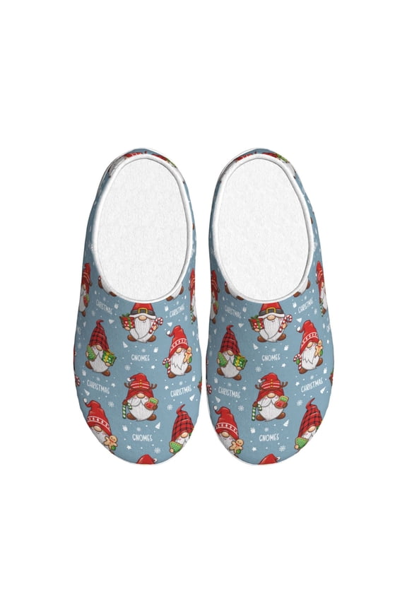 Snowflake Christmas gnome for Women's Lamb-hug Comfy Fleece House Slippers Memory Foam, Slip-on House Shoes Indoor Outdoor-46/47