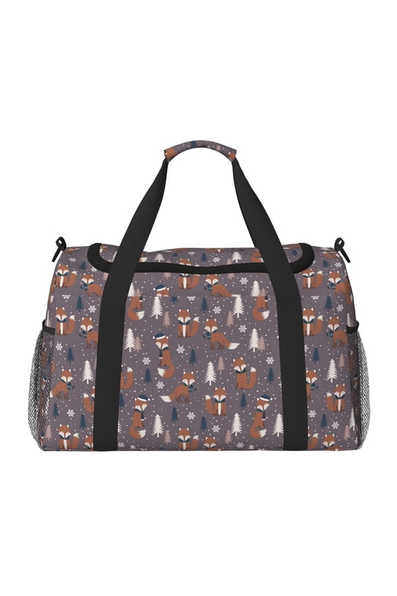 Snowflake Fox Print Travel Duffle Bag,Weekender Bags for Women with Shoe Compartment, Gym Duffel Bag with Wet Pocket, Hospital Bags for Labor and Delivery