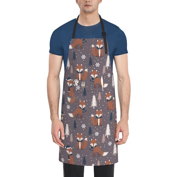 Picia Snowflake Fox Waterproof Apron for Unisex Adult - Adjustable Bib Apron with Pockets, Ideal for Cooking, Gardening, Painting, and Household Chores