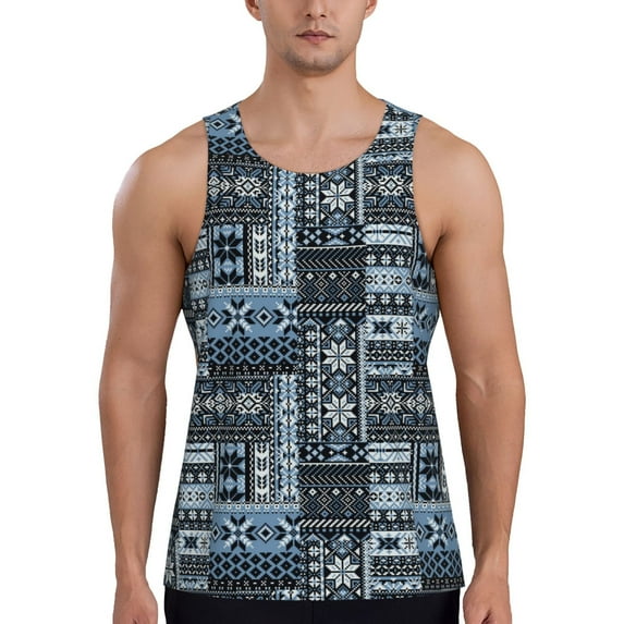 Picia Snowflake Vintage Pattern Printed Men’s Performance Tank, Men's Workout Tank Top Moisture-Wicking Tank Top Muscle tee, Breathable Workout Shirt-4X-Large