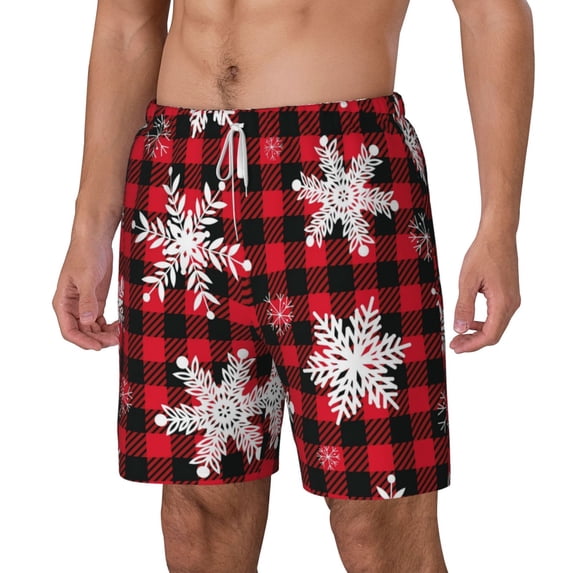 Picia Snowflakes On A Buffalo Plaid pattern Mens Swim Trunks with Compression Liner Stretch Beach Shorts Quick Dry with Zipper Pockets No-Chafing Board Shorts-X-Large