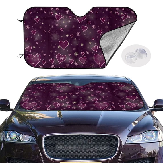 Picia Snowflakes and Hearts Curved Windshield Sunshade Accordion Folding Style Auto Shade for Car Truck SUV Van Blocks UV Ray Sun Visor Protector -Small