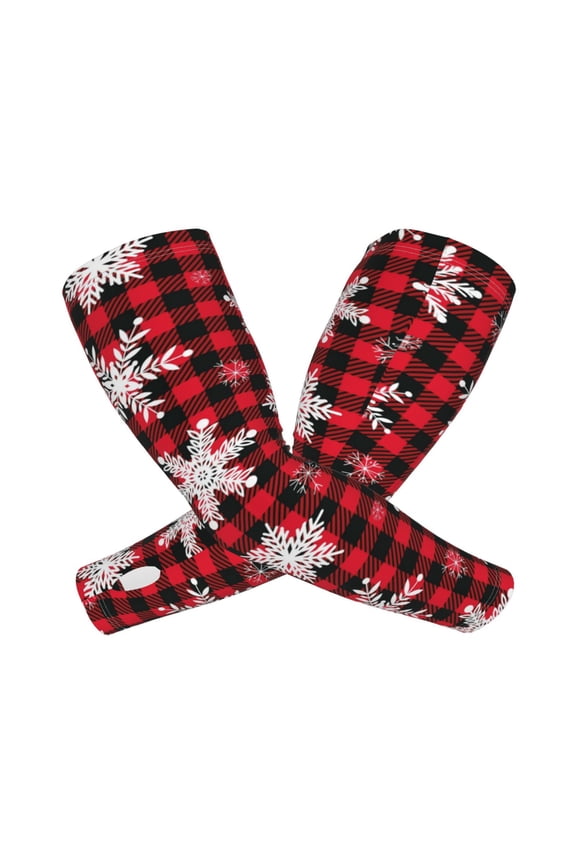 Snowflakes On A Buffalo Plaid Christmas Arm Sleeves for Men and Women - Tattoo Cover Up UPF 50+ Cooling Sports Sleeve for Basketball Golf Football-One Size