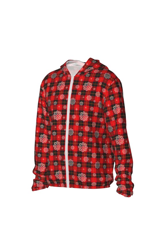 Snowflakes On A Buffalo Plaid Women's Men's UPF 50+ Sun Protection Hoodie Shirt Long Sleeve SPF Fishing Outdoor UV Hiking Lightweight Shirts-XX-Large