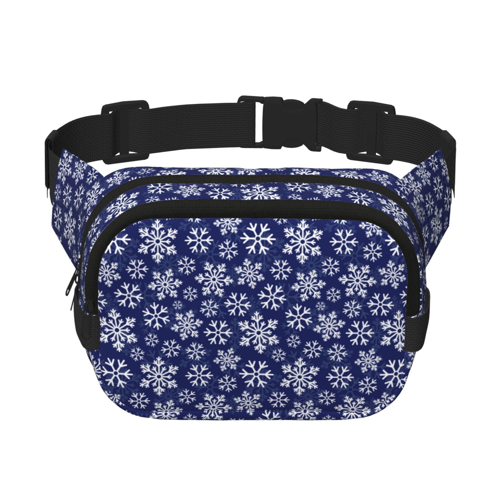 Picia Snowflakes On Dark Blue Print Square Double-Layer Waist Bag Mini Adjustable Waist Belt Bag Exercise Running Travel Hiking