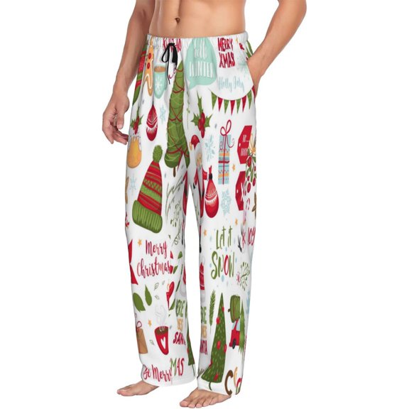 Picia Snowflakes Santa Claus Mens Soft Woven Cotton Elastic Waistband Sleep Pajama Pant Lounge Sleep Pant With Pockets And Drawstring-XX-Large