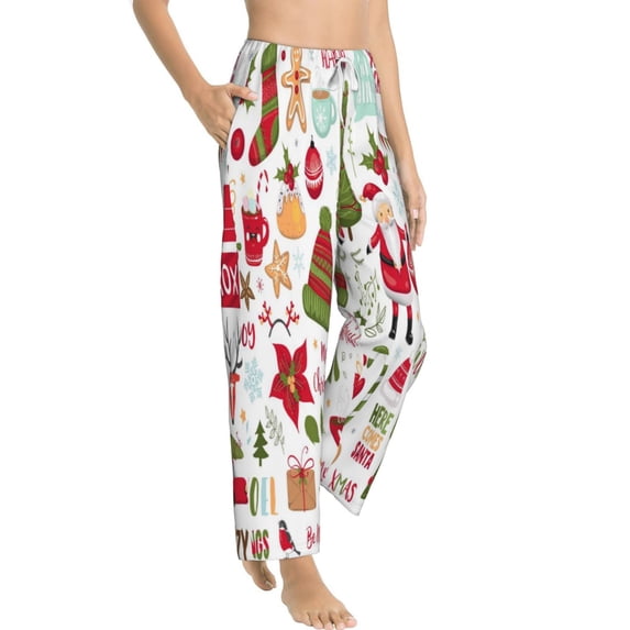 Picia Snowflakes Santa Claus Womens Soft Woven Cotton Elastic Waistband Sleep Pajama Pant Lounge Sleep Pant With Pockets And Drawstring-Medium