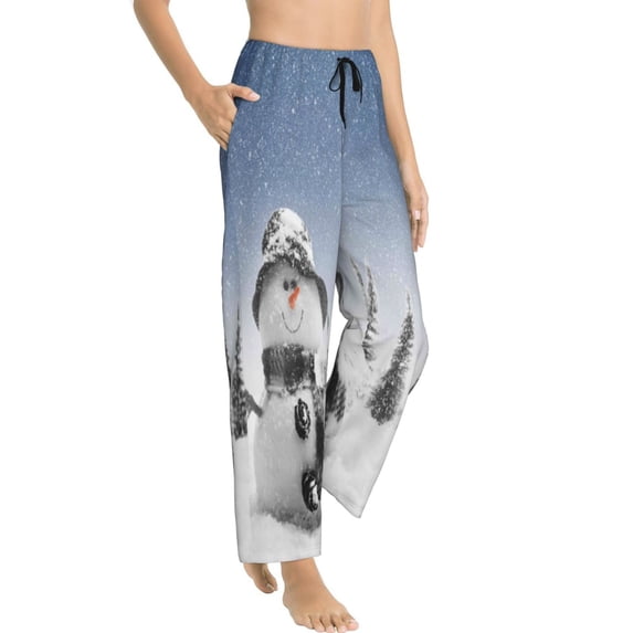 Picia Snowman And Christmas Tree Womens Soft Woven Cotton Elastic Waistband Sleep Pajama Pant Lounge Sleep Pant With Pockets And Drawstring-Medium