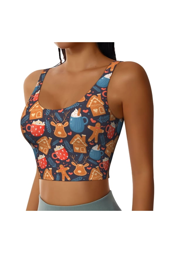 Snowman house leaf Sports Bra for Women,Padded Strappy Sports Bras Medium Support Yoga Bra with Removable Cups,Running Yoga Bra-Medium