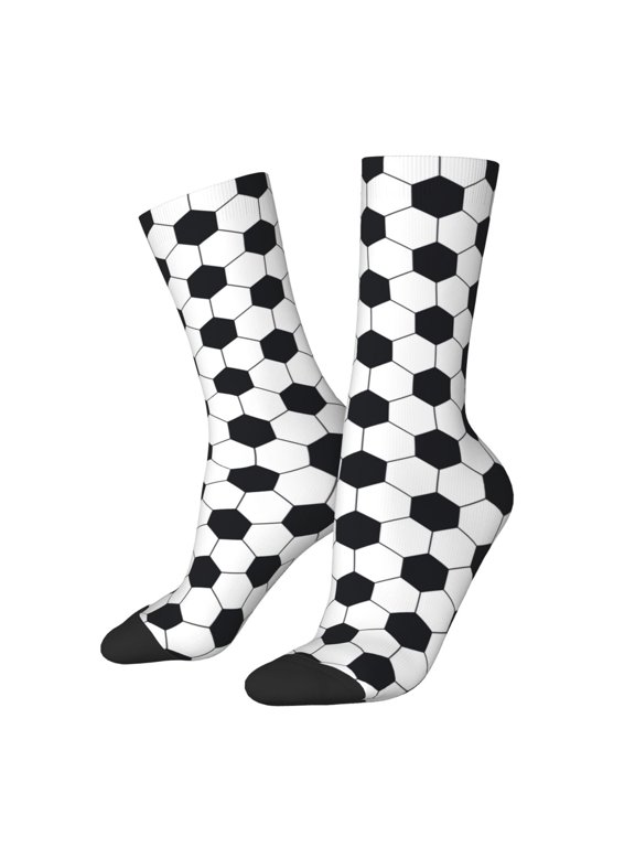 Soccer Ball Print Athletic Socks for Men & Women – Cushioned Moisture-Wicking Crew Socks for Sports, Running, and Training, Soft & Breathable Size 5-11