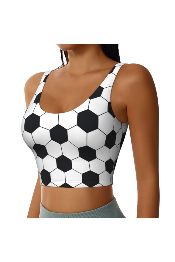 Soccer Ball Sports Bra for Women,Padded Strappy Sports Bras Medium Support Yoga Bra with Removable Cups,Running Yoga Bra-X-Large