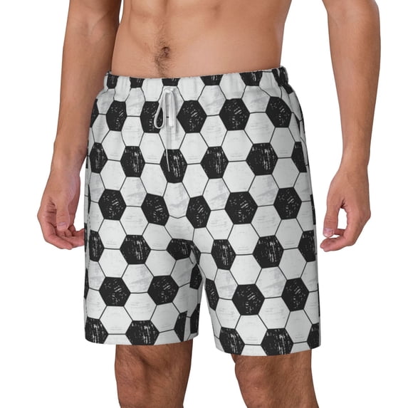 Picia Soccer pattern Mens Swim Trunks with Compression Liner Stretch Beach Shorts Quick Dry with Zipper Pockets No-Chafing Board Shorts-Large
