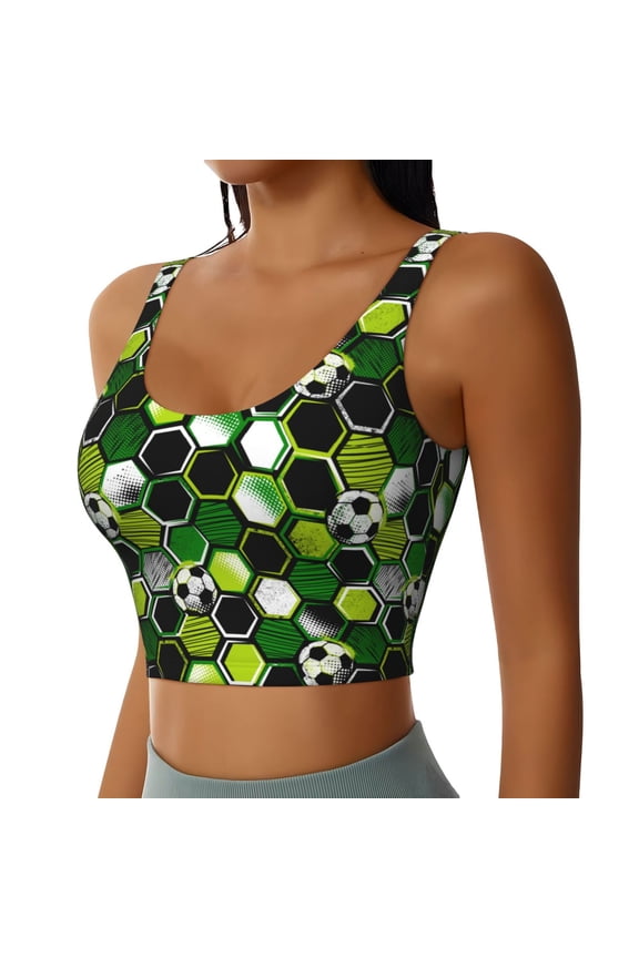 Soccer1 Sports Bra for Women,Padded Strappy Sports Bras Medium Support Yoga Bra with Removable Cups,Running Yoga Bra-Large