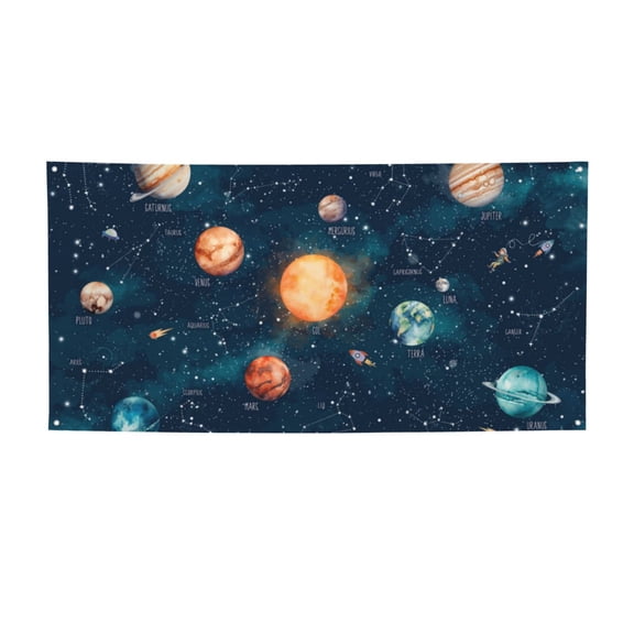 Picia Solar System And Planets Pattern Party Banner, Festive Decoration, Holiday Banner, Celebration Decor, Event Banner, Reusable Party Banner-Small