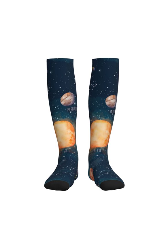 Solar System And Planets Printed Sports Compression Socks - 15-20mmHg Graduated Compression, High-Performance Soft and Breathable Socks for Men and Women