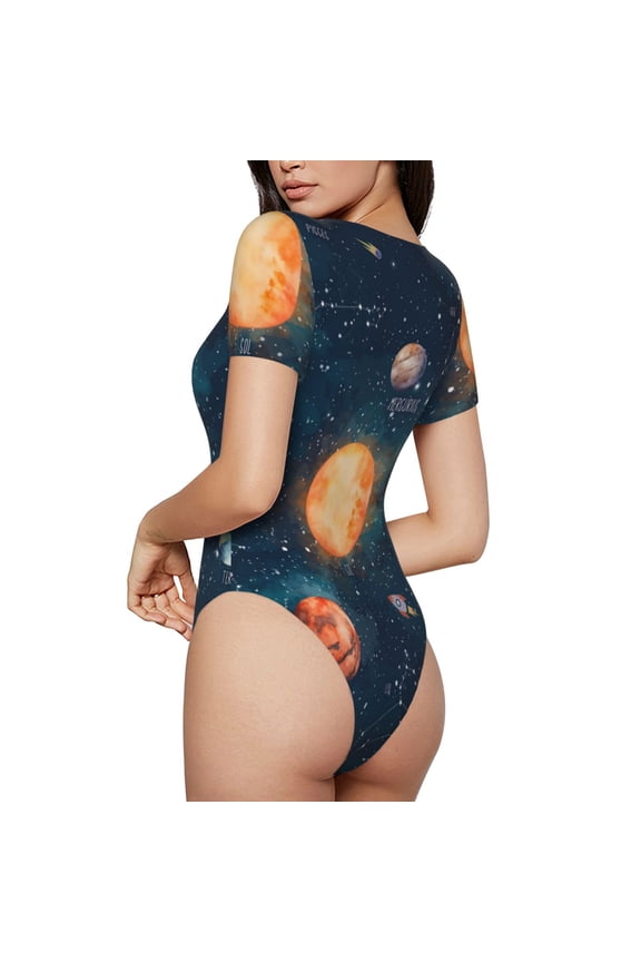 Solar System And Planets Womens One Piece Swimsuits Modest Tummy Control Bathing Suits Lace Up Slimming Swim Suit-Large