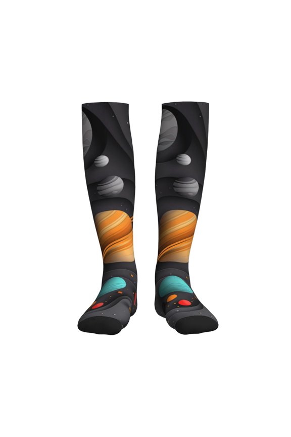 Solar System Paper Art Printed Sports Compression Socks - 15-20mmHg Graduated Compression, High-Performance Soft and Breathable Socks for Men and Women