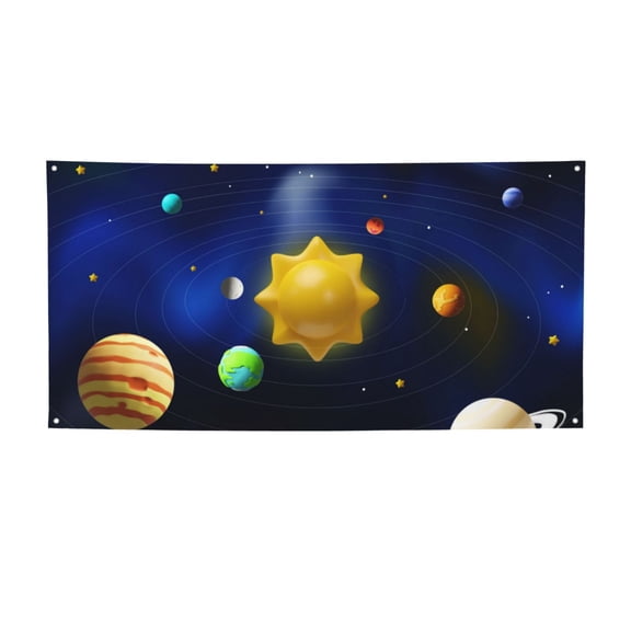 Picia Solar System Pattern Party Banner, Festive Decoration, Holiday Banner, Celebration Decor, Event Banner, Reusable Party Banner-Small