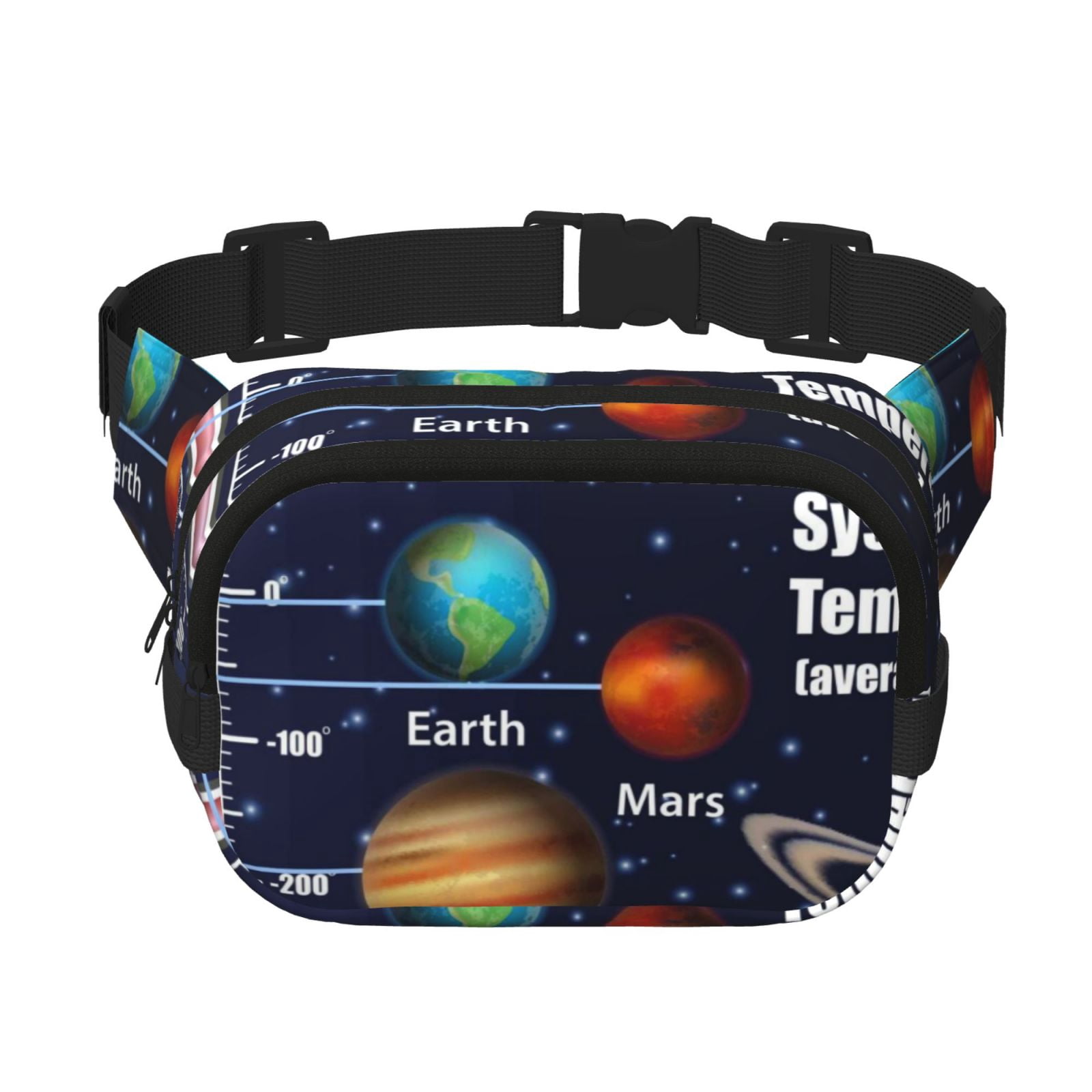 Picia Solar System Print Square Double-Layer Waist Bag Mini Adjustable Waist Belt Bag Exercise Running Travel Hiking