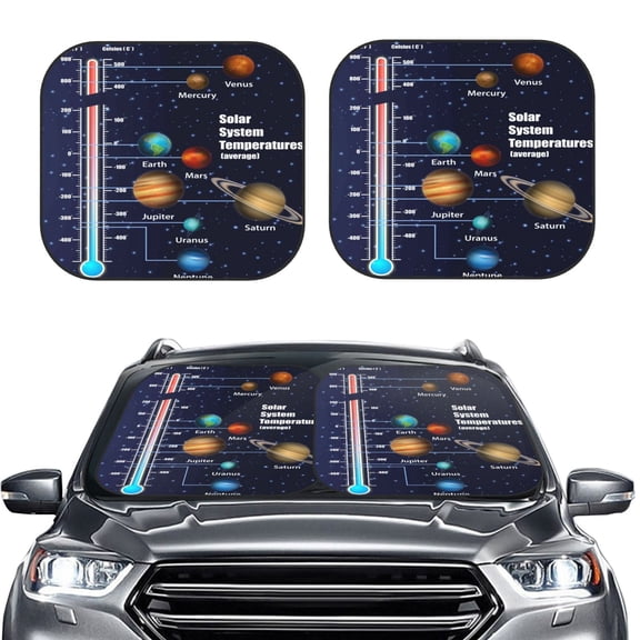 Picia Solar System Temperatures Diagram 2 Piece Car Windshield Sun Shade Foldable | Foldable Sun Shield for Front Window Blocks UV Rays and Keeps Your Vehicle Cool-Medium