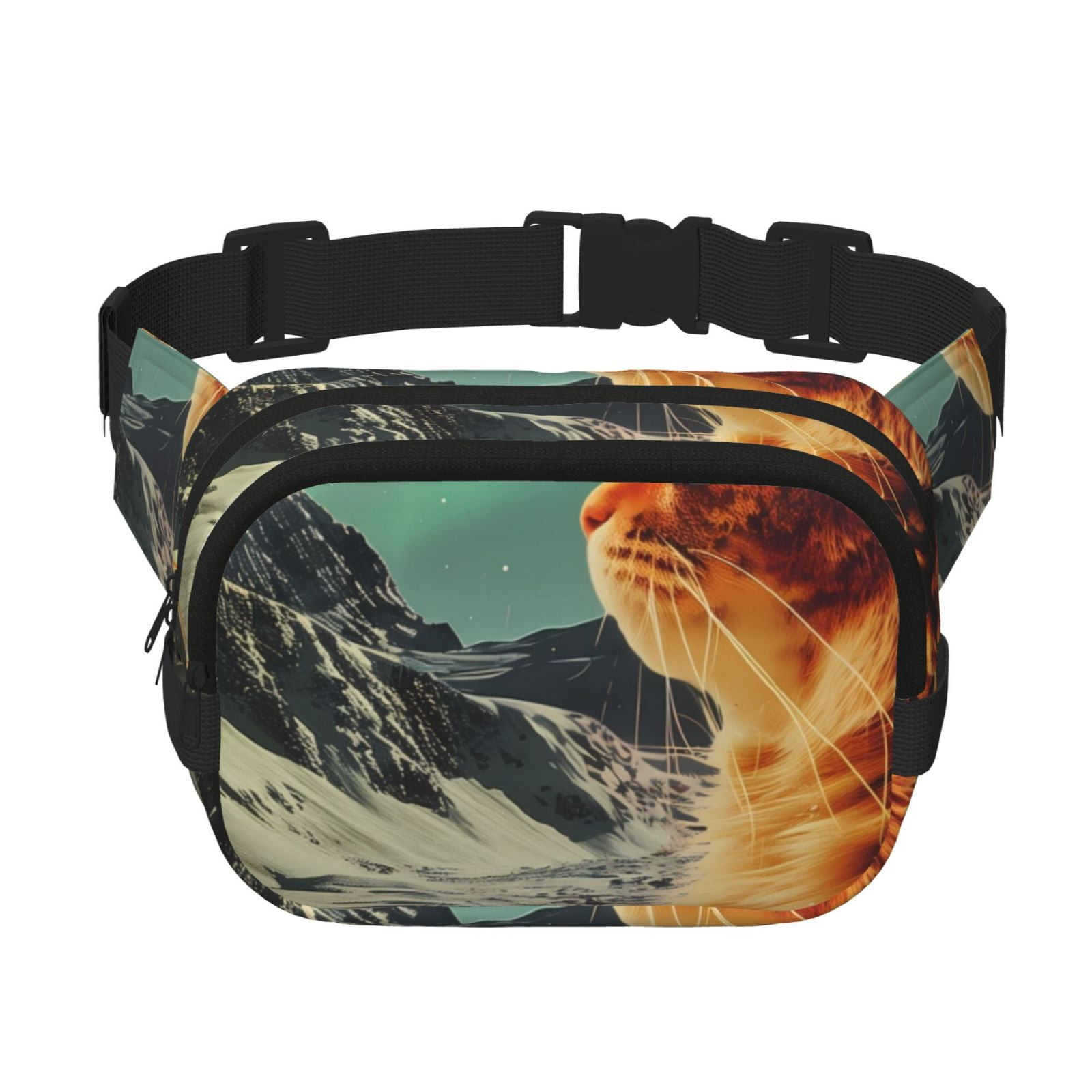 Picia Space Adventurer Cat Print Square Double-Layer Waist Bag Mini Adjustable Waist Belt Bag Exercise Running Travel Hiking