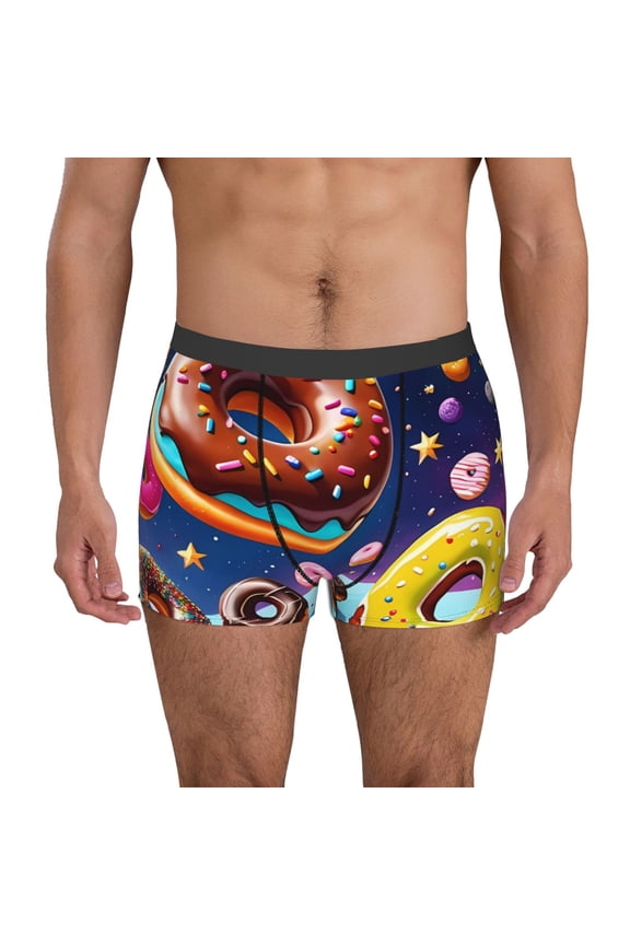 Space Colorful Donut Pattern Men’s Boxer Briefs – Soft & Breathable Underwear, Stretchy & Comfortable Fit, Supportive Pouch Design, Moisture-Wicking-X-Large