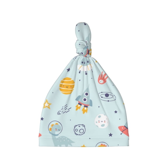 Picia Space With Dino Astronauts Printed Preemie Hats for Baby Girls Cotton Premature Knot Hats Newborn Hospital Cap Warm Knot Beanie Nicu for Preemie Girls and Boys
