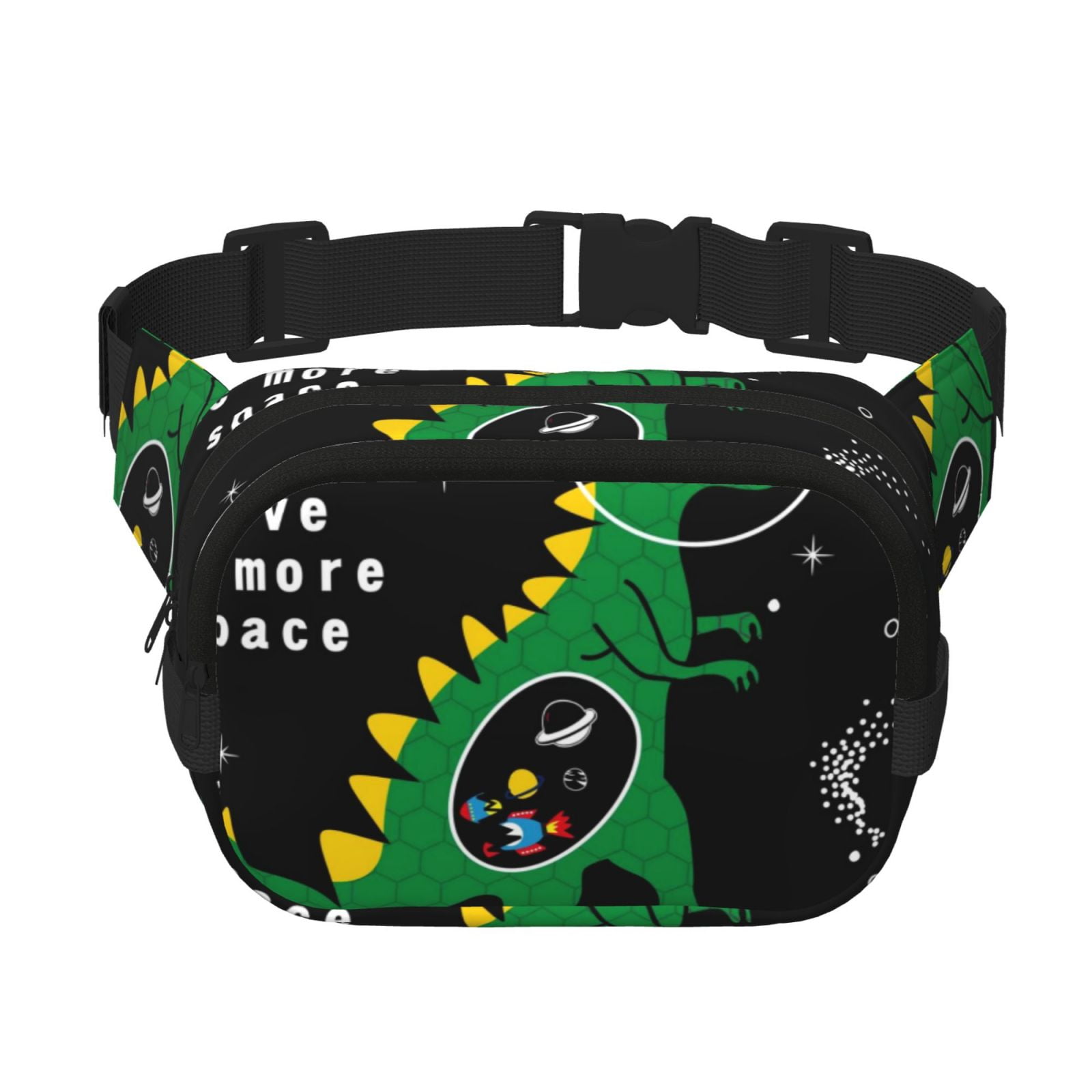 Picia Space Dino Cartoon Black Print Square Double-Layer Waist Bag Mini Adjustable Waist Belt Bag Exercise Running Travel Hiking