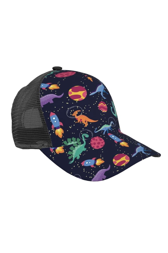 Space Dinosaur Pattern Trucker Hat,Baseball Cap,Sun Protection Cap,Stylish Headwear,Leisure Cap,Outdoor Sports Cap