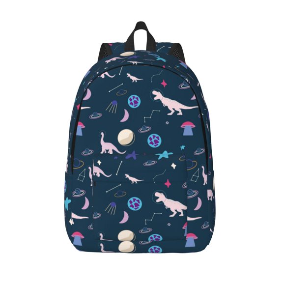 Picia Space Dinosaur Printed Canvas Daypack - Stylish and Durable Vintage Compact Backpack - Class, Work, Travel, or Laptop Bookbag,Organized Compartments-Medium