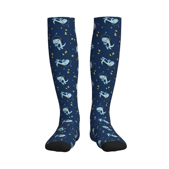 Picia Space Dinosaur Printed Sports Compression Socks - 15-20mmHg Graduated Compression, High-Performance Soft and Breathable Socks for Men and Women
