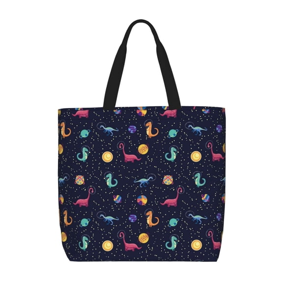 Picia Space Dinosaur for Tote Bag for Women with Zipper, Gym Tote with Compartments, Laptop Work Tote Nurse Dance Yoga Bag for Sport, Travel