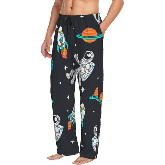 Picia Space Mens Soft Woven Cotton Elastic Waistband Sleep Pajama Pant Lounge Sleep Pant With Pockets And Drawstring-Large