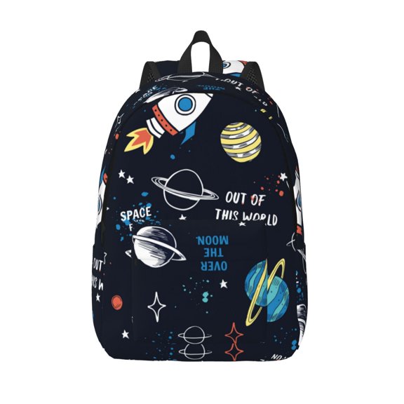 Picia Space Printed Canvas Daypack - Stylish and Durable Vintage Compact Backpack - Class, Work, Travel, or Laptop Bookbag,Organized Compartments-Medium