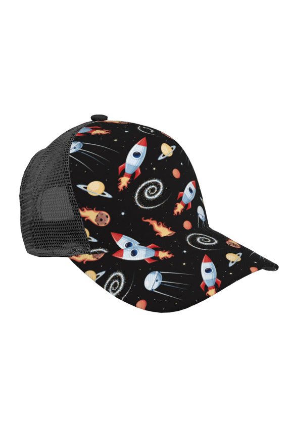 Space Rocket Pattern Trucker Hat,Baseball Cap,Sun Protection Cap,Stylish Headwear,Leisure Cap,Outdoor Sports Cap