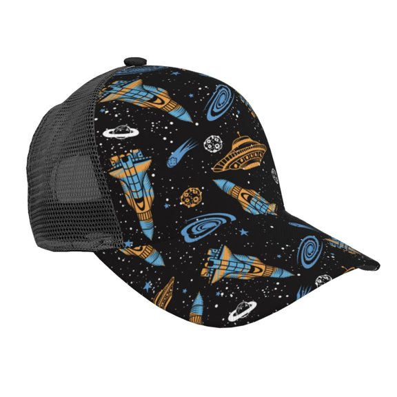 Picia Space Rocket Pattern Trucker Hat,Baseball Cap,Sun Protection Cap,Stylish Headwear,Leisure Cap,Outdoor Sports Cap