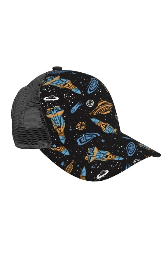 Space Rocket Pattern Trucker Hat,Baseball Cap,Sun Protection Cap,Stylish Headwear,Leisure Cap,Outdoor Sports Cap