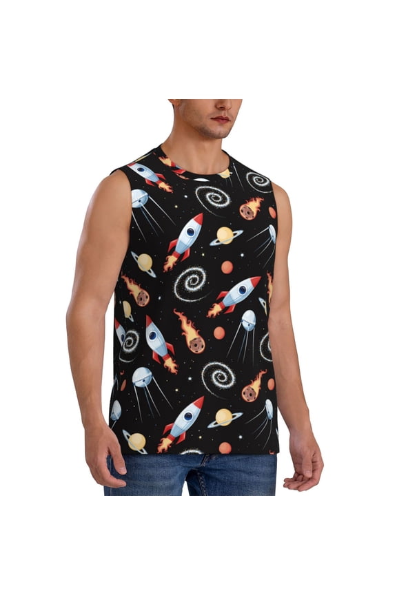 Space Rocket mens Cotton Tank Undershirts , Moisture-wicking Ribbed Tanks, Lightweight Cotton Tank Undershirts-Small