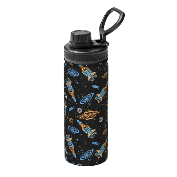 Picia Space Rockets Pattern Water Bottle 18 oz Stainless Steel Insulated Bottles With Handle Leak Proof Gym Sport Water Jug BPA-free insulated kettle For Men Women Adults