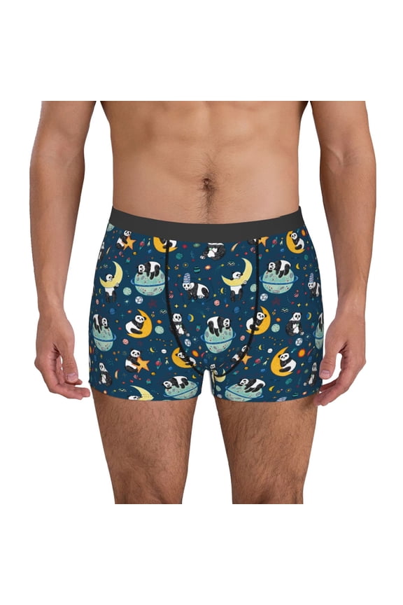 Space Sleeping Panda Pattern Men’s Boxer Briefs – Soft & Breathable Underwear, Stretchy & Comfortable Fit, Supportive Pouch Design, Moisture-Wicking-XX-Large
