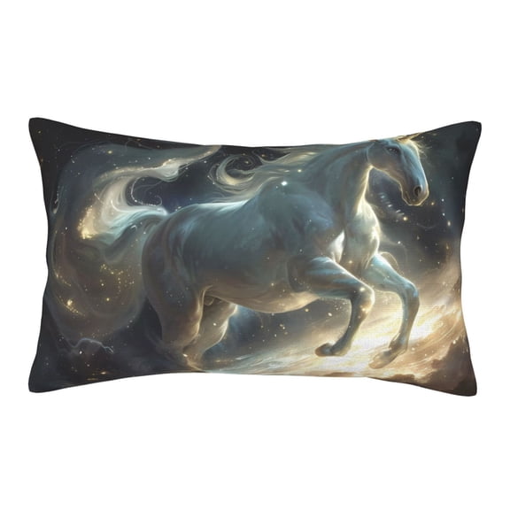 Picia Space White Horse Pattern Plush Pillow Case – Soft and Cozy Cushion Cover, Hypoallergenic Throw Pillow Case for Home Decor-14"x20"