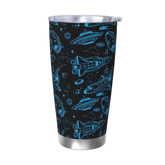Picia Spacecraft Pattern 20 oz Tumbler Stainless Steel Vacuum Insulated Coffee Ice Cup Double Wall Travel Flask Dual Lid Water Bottle, Eco-friendly Car Cup-Without Straw