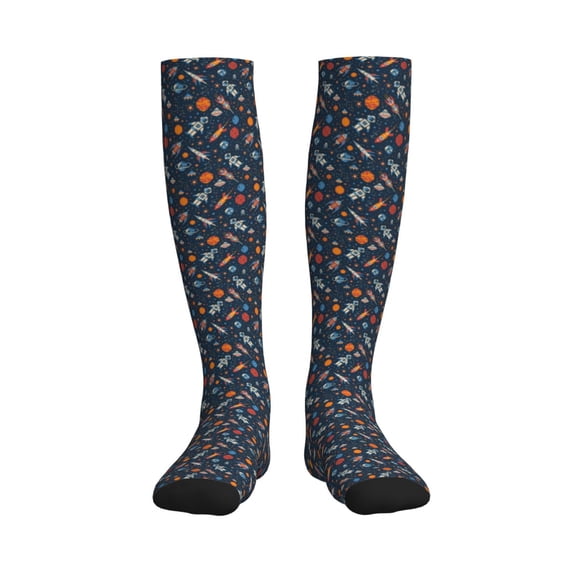 Picia Spaceships And Stars In Outer Space Printed Sports Compression Socks - 15-20mmHg Graduated Compression, High-Performance Soft and Breathable Socks for Men and Women
